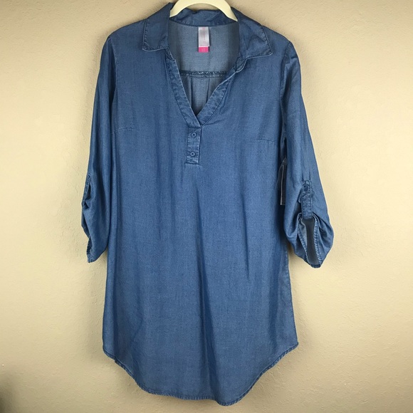 NWT Collared V-Neck Chambray Tunic: size Small - Picture 1 of 8